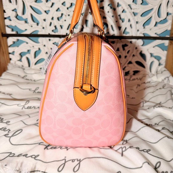 Coach Powder Pink & Tan ROWAN LRG satchel +Matching Corner Zip Wristlet Wallet - Picture 4 of 12